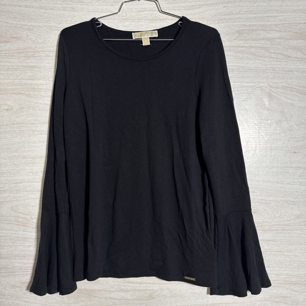 Michael  Kors Women's Stretch Top Long Sleeve With Bell Cuffs Round Neck Sz Med